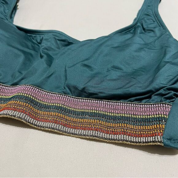 Teal Swimsuit Bra Top with Multicolor Band - Picture 3 of 5